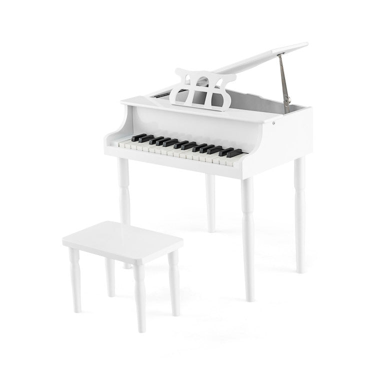 30-Key Wooden Toy Grand Piano for Kids with Bench and Music Rack
