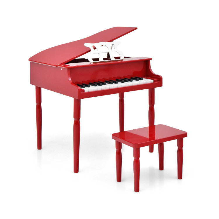 30-Key Wooden Toy Grand Piano for Kids with Bench and Music Rack