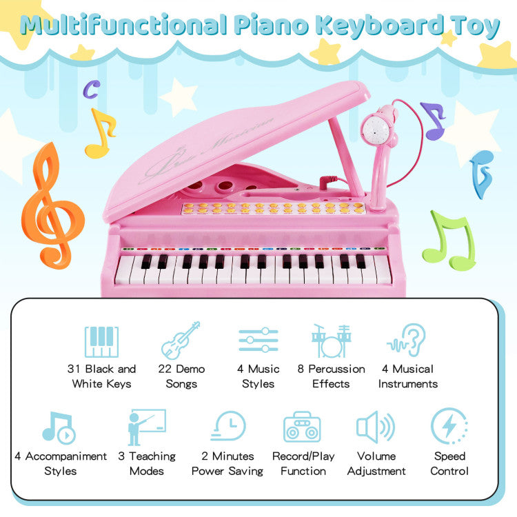 31 Keys Kids Piano Keyboard with Stool and Piano Lid