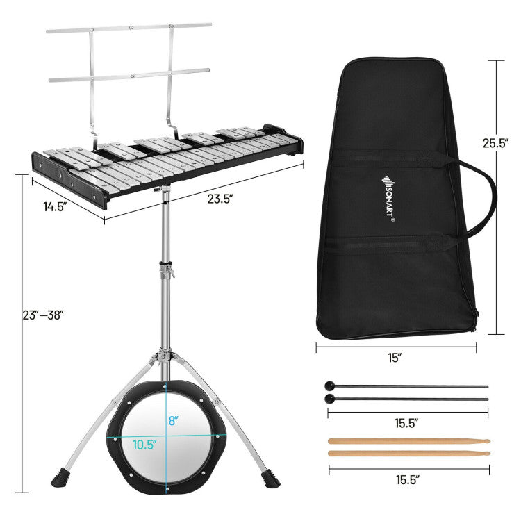32-Note Glockenspiel Xylophone with Adjustable Stand - Percussion Bell Kit