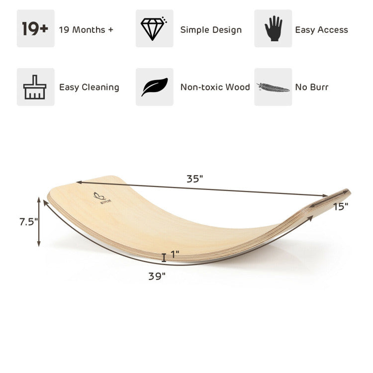 35-Inch Wooden Wobble Balance Board for Kids - Rocker Yoga Curvy Board with Felt Layer