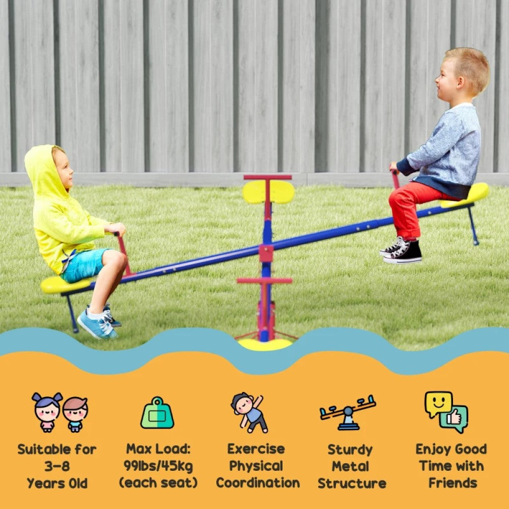 360° Spinning Kids Seesaw Teeter Totter, 4-Seater Outdoor Playground Equipment