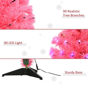 3ft Pre-Lit Pink Douglas Fir Artificial Christmas Tree, 90 Multi-Color LED Lights, Fiber Optic