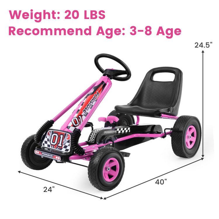 4-Wheel Kids Pedal Go-Kart Racer Car Ride-On Outdoor Play Toy for Ages 3-8
