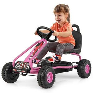 4-Wheel Pedal Powered Go-Kart Ride-On Car with Adjustable Seat for Kids Ages 3-8