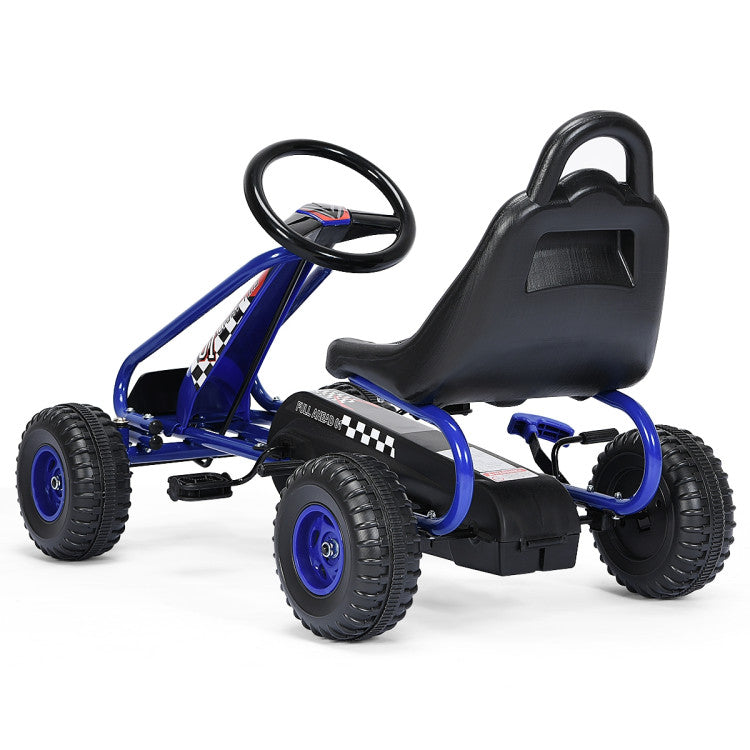 4-Wheel Pedal Powered Go-Kart Ride-On Car with Adjustable Seat for Kids Ages 3-8