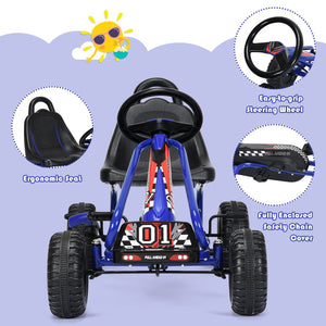 4-Wheel Pedal Powered Go-Kart Ride-On Car with Adjustable Seat for Kids Ages 3-8