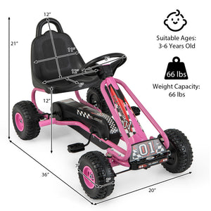 4-Wheel Pedal Powered Go-Kart Ride-On Car with Adjustable Seat for Kids Ages 3-8
