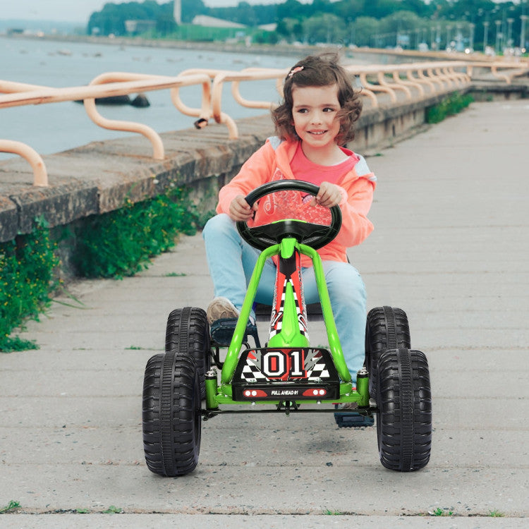 4-Wheel Pedal Powered Go-Kart Ride-On Car with Adjustable Seat for Kids Ages 3-8