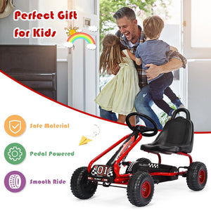 4-Wheel Pedal Powered Go-Kart Ride-On Car with Adjustable Seat for Kids Ages 3-8
