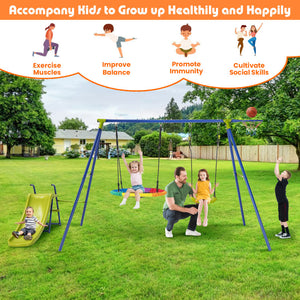 4-in-1 Heavy-Duty Metal Playset with Slide, Swings, and Basketball Hoop for Kids
