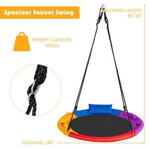40in Saucer Tree Swing for Kids - Outdoor Round Platform with Pillow and Handle