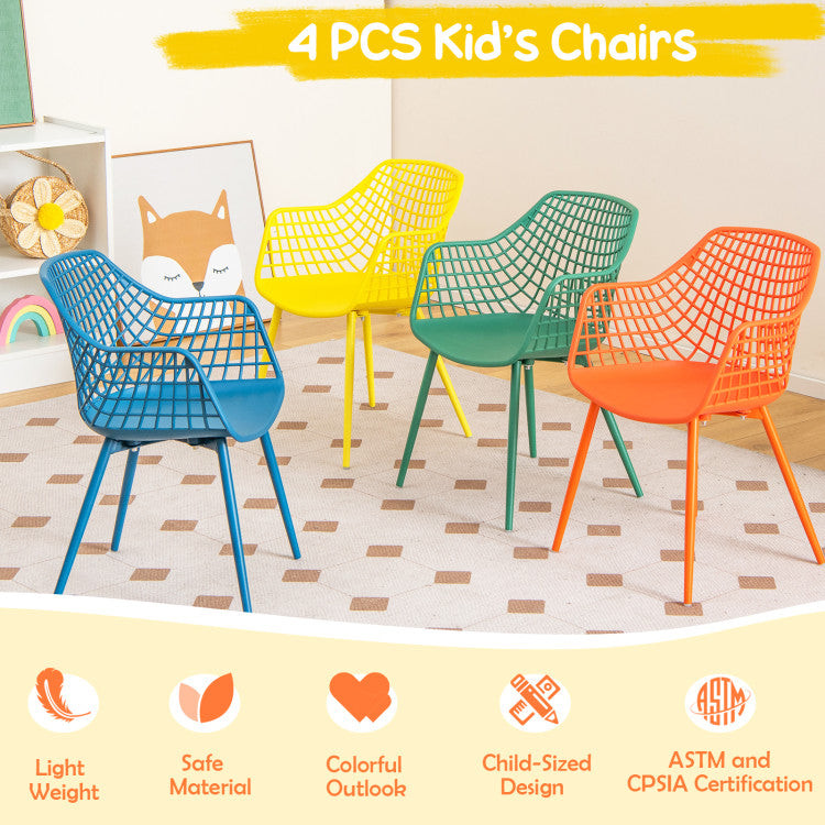 4-Piece Kids Chairs with Ergonomic Armrests and Curved Backrest for Comfort