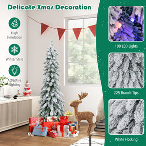 Snow-Flocked Pre-Lit Artificial Christmas Tree - Slim Pencil Design for Xmas Decor