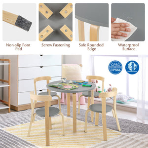 5-Piece Kids Wooden Activity Table and Chair Set with Curved Back and Toy Bricks
