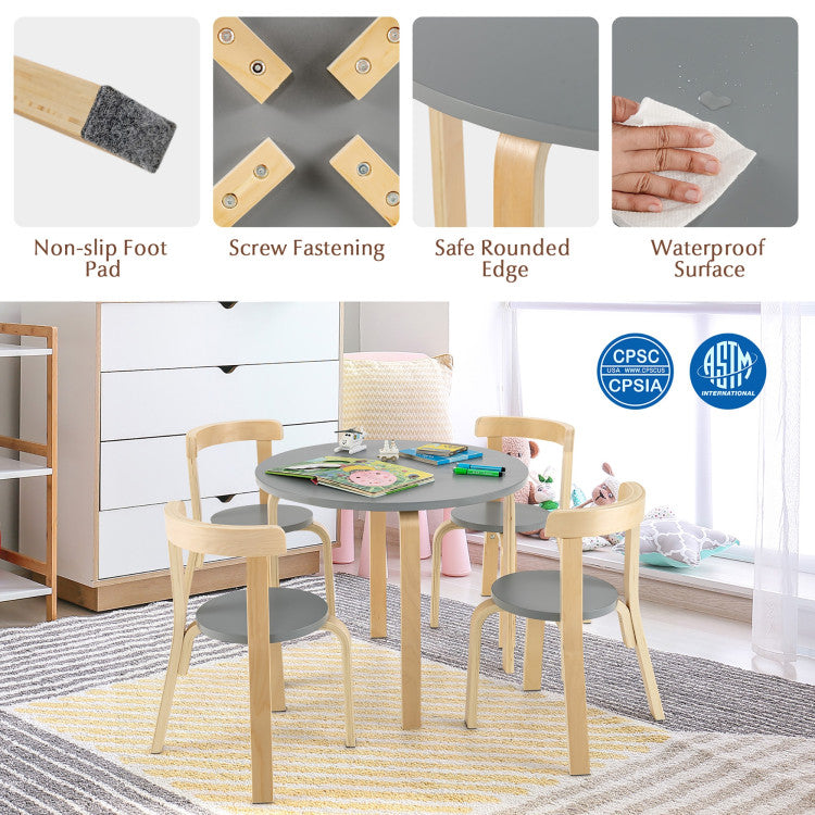 5-Piece Kids Wooden Activity Table and Chair Set with Curved Back and Toy Bricks