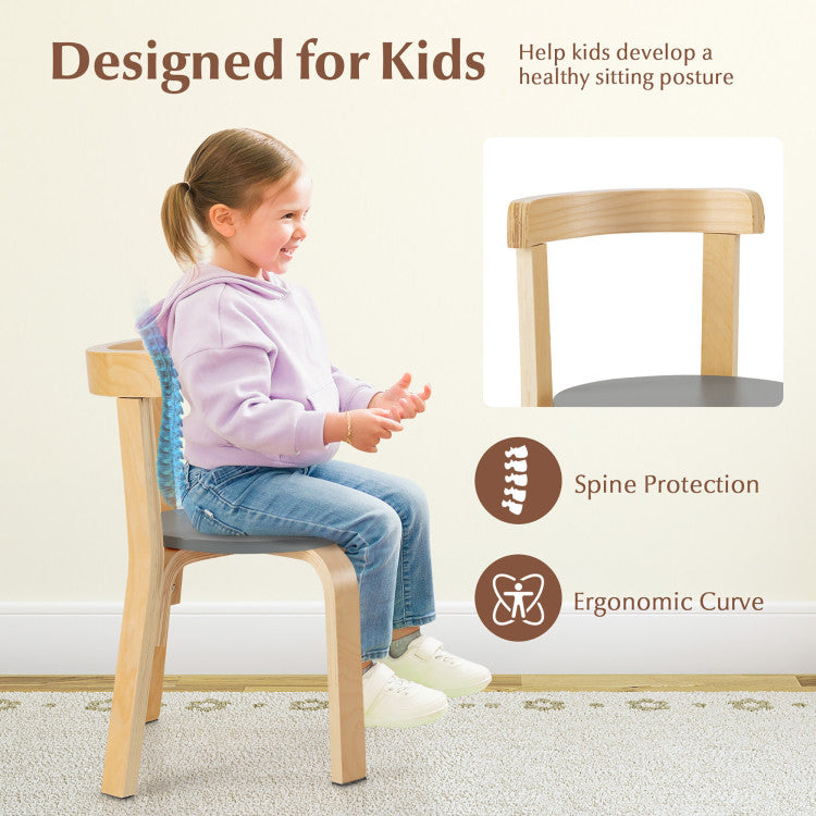 5-Piece Kids Wooden Activity Table and Chair Set with Curved Back and Toy Bricks