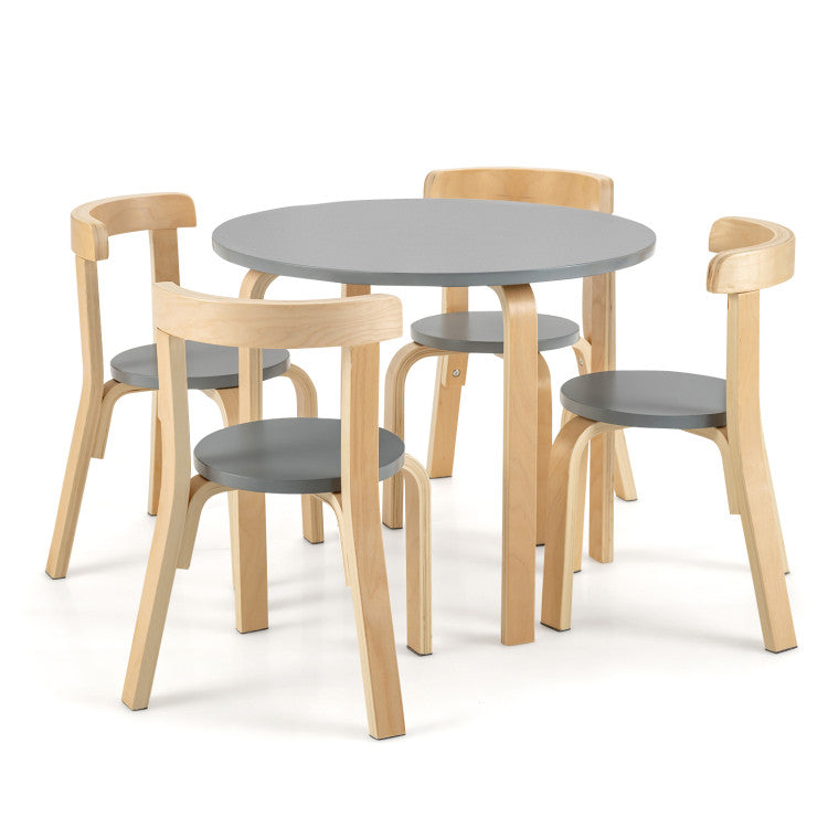 5-Piece Kids Wooden Table & Chair Set with Curved Back and Toy Bricks - Activity Fun