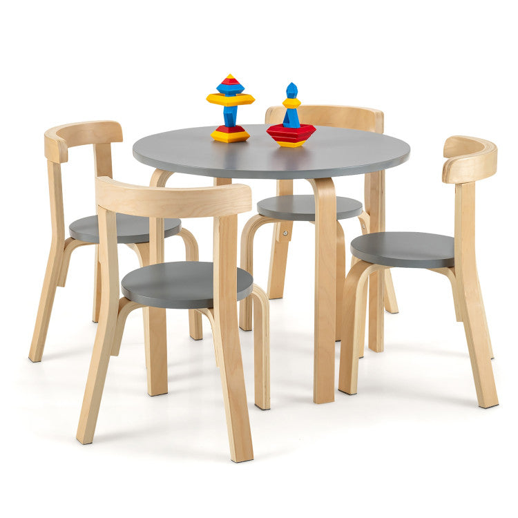 5-Piece Kids Wooden Table & Chair Set with Curved Back and Toy Bricks - Activity Fun