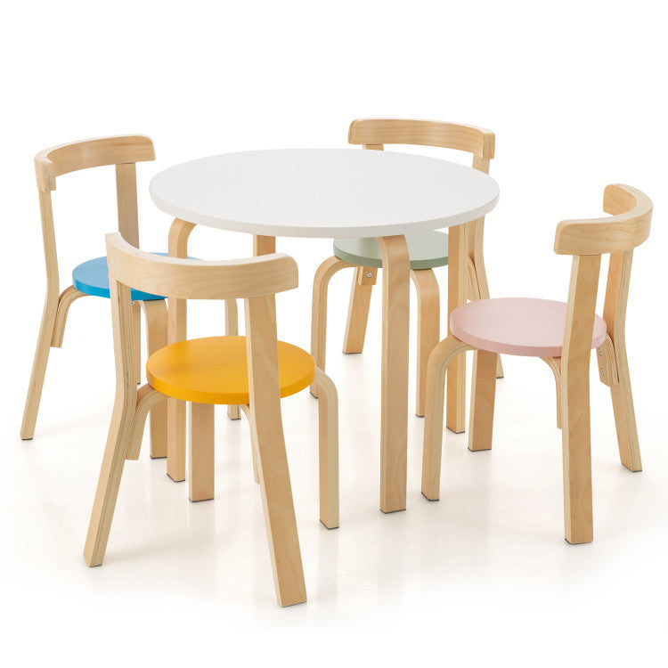 5-Piece Kids Wooden Table & Chair Set with Curved Back and Toy Bricks - Activity Fun
