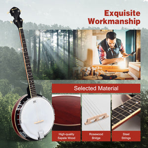 5-String Banjo with Geared Tuning & Protective Case - Perfect for All Skill Levels