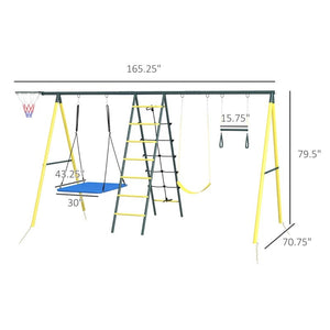 5-in-1 Metal Swing Set for Backyard, Holds 440 lbs, Ages 3-8, Yellow
