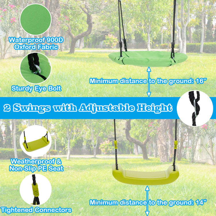 550 lbs 6-in-1 Kids Patio Swing Set with Climbing Net, Ladder, and Slide
