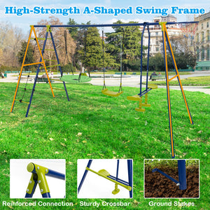 550 lbs 6-in-1 Kids Patio Swing Set with Climbing Net, Ladder, and Slide
