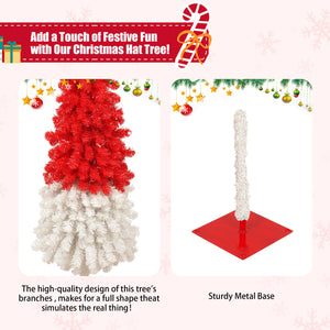 5FT Hinged Fir Artificial Christmas Tree, Bendable Santa Hat Style Xmas Decoration, 400 Branch Tips, 100 LED Lights