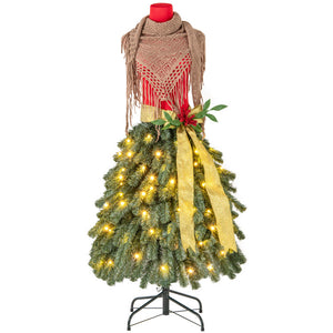 5 FT Pre-Lit Artificial Christmas Tree Dress Form – Mannequin Style Holiday Decor