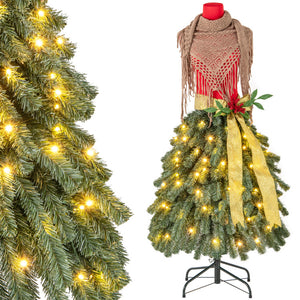 5 FT Pre-Lit Artificial Christmas Tree Dress Form – Mannequin Style Holiday Decor