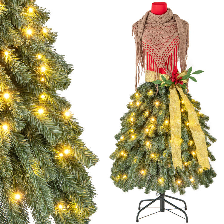 5 FT Pre-Lit Artificial Christmas Tree Dress Form – Mannequin Style Holiday Decor