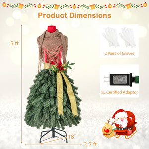 5 FT Pre-Lit Artificial Christmas Tree Dress Form – Mannequin Style Holiday Decor