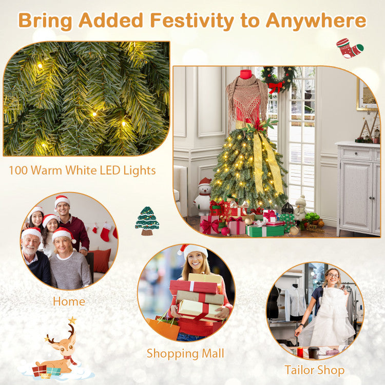 5 FT Pre-Lit Artificial Christmas Tree Dress Form – Mannequin Style Holiday Decor