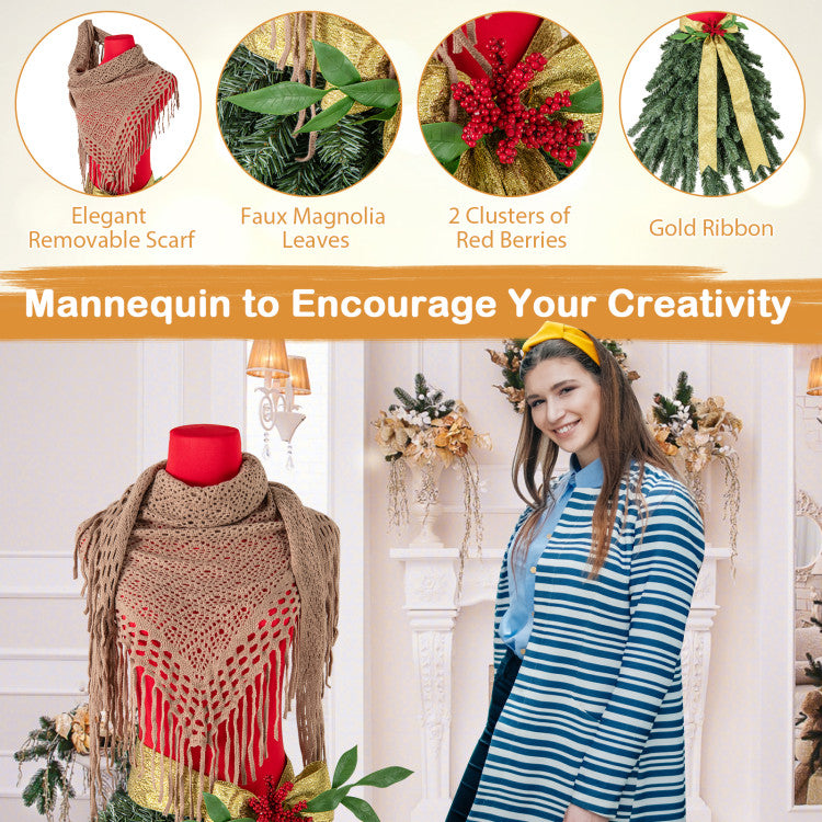 5 FT Pre-Lit Artificial Christmas Tree Dress Form – Mannequin Style Holiday Decor