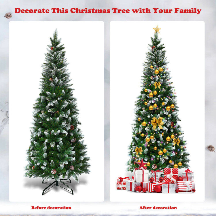 Before and after decoration of a Christmas tree with presents underneath.