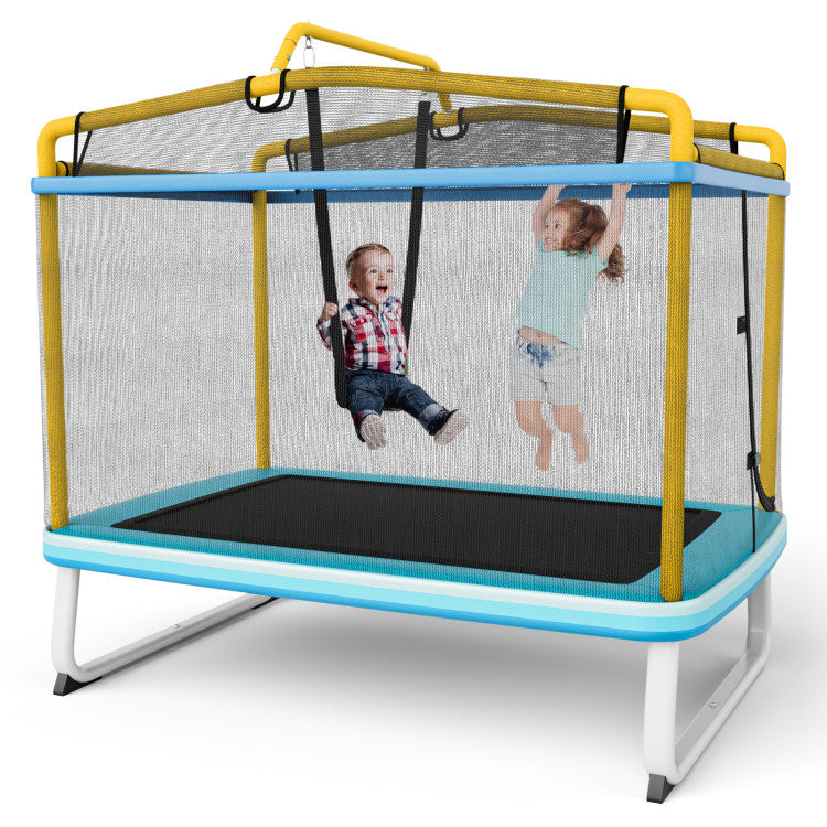 6-Foot Rectangle Trampoline with Swing, Horizontal Bar & Safety Net - Safe Outdoor Playset