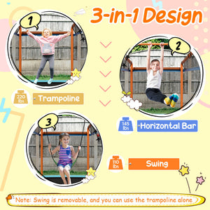 6-Foot Rectangle Trampoline with Swing, Horizontal Bar & Safety Net - Safe Outdoor Playset