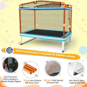 6-Foot Rectangle Trampoline with Swing, Horizontal Bar & Safety Net - Safe Outdoor Playset