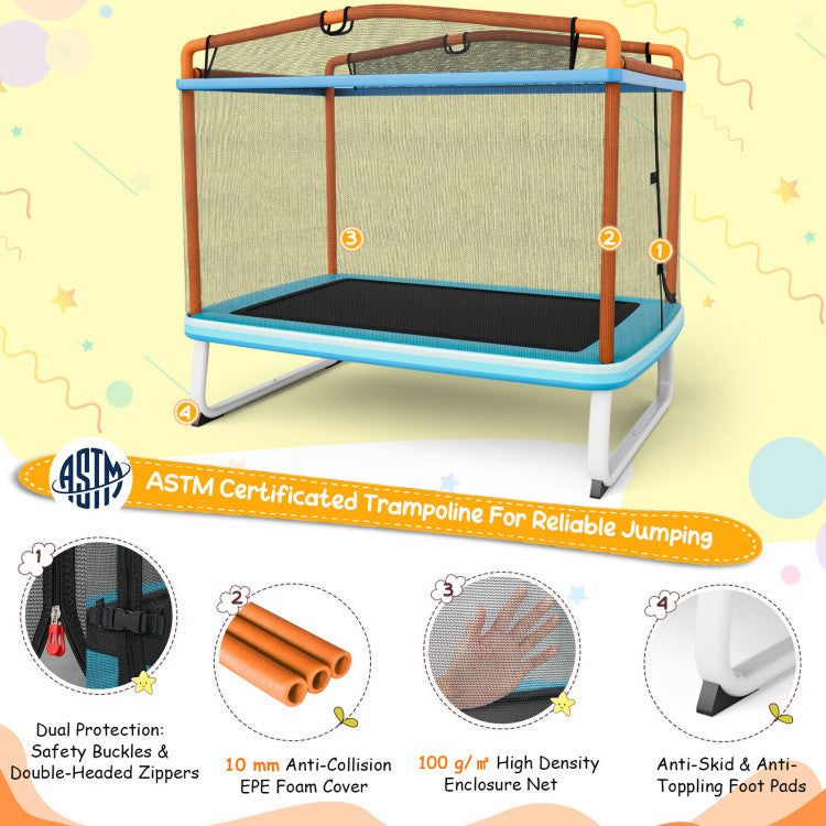 6-Foot Rectangle Trampoline with Swing, Horizontal Bar & Safety Net - Safe Outdoor Playset