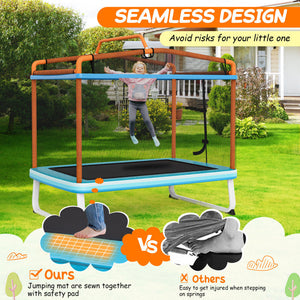 6-Foot Rectangle Trampoline with Swing, Horizontal Bar & Safety Net - Safe Outdoor Playset