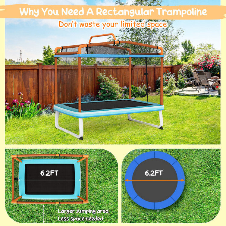6-Foot Rectangle Trampoline with Swing, Horizontal Bar & Safety Net - Safe Outdoor Playset