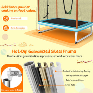 6-Foot Rectangle Trampoline with Swing, Horizontal Bar & Safety Net - Safe Outdoor Playset