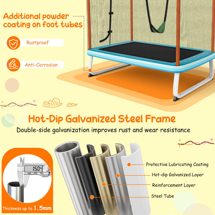 6-Foot Rectangle Trampoline with Swing, Horizontal Bar & Safety Net - Safe Outdoor Playset