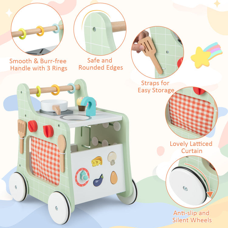 6-in-1 Wooden Baby Stroller & Play Kitchen for Toddlers 12 Months+