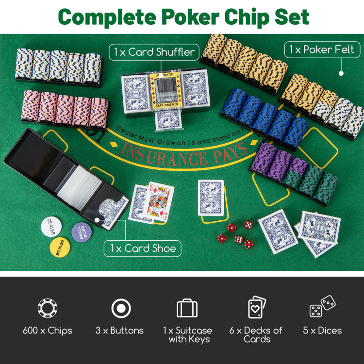 600-Piece Poker Chip Set with 14g Claytec Chips and Carrying Case