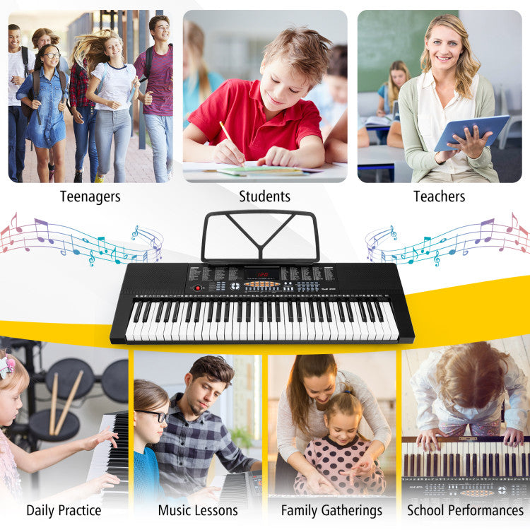 61-Key Electronic Keyboard Piano with LED Display, 3 Teaching Modes & Dual Keyboard Function