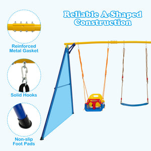 660 lbs Heavy Duty Carbon Steel Swing Frame with 3 Swings - Durable Playground Equipment