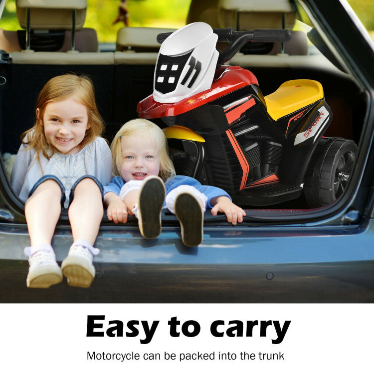 6V 3-Wheel Electric Ride-On Motorcycle Trike with Music, Horn, and LED Headlights