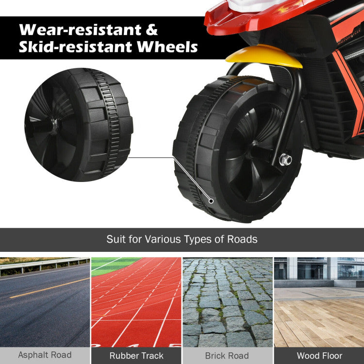 6V 3-Wheel Electric Ride-On Motorcycle Trike with Music, Horn, and LED Headlights